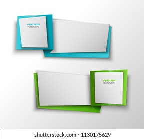 Abstract 3d banner set. Place for your text shape. Rectangle form two advertising banner poster. Flat paper banner image. Advertising design shape. label ribbon tag. Two straight arrow ribbon banner