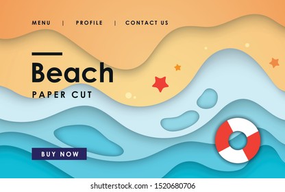 Abstract 3D beach paper cut background