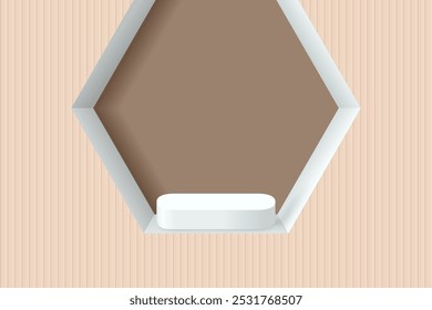 Abstrakter 3D-beiger Podiumhintergrund. Modernes minimalistisches Mockup für Produktpräsentation. Realistisches, beiges Zylinderpodest. Geometrisches Bühnenbild mit Kopienraum. 