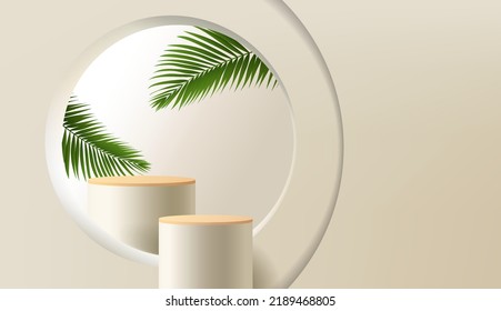 Abstraktes 3D-beige-runder Eckwürfel-Podium in Pastellfarben minimale Wandszene