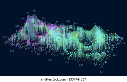 

Abstract 3D big data concept. Futuristic infographics design complexity. Social network or business visual information analytics.