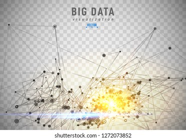 Abstract 3D big data visualization. Tangled graphics data streams. Infographics threads data. Futuristic Social network. Technological vector background. Representation of a business intelligence