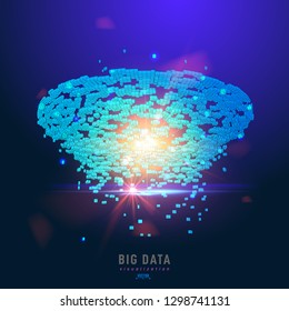 Abstract 3D big data visualization. Tangled graphics data streams. Infographics threads data. Futuristic Social network. Technological vector background. Representation of a business intelligence
