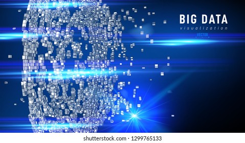 Abstract 3D big data visualization. Tangled graphics data streams. Infographics threads data. Futuristic Social network. Technological vector background. Representation of a business intelligence