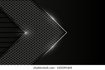 Abstract 3d black background a combination arrow silver light line and pattern. Luxury technology concept and modern futuristic shape