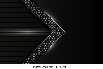 Abstract 3d black background a combination arrow silver light line and pattern. Luxury technology concept and modern futuristic shape