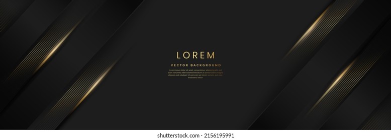 Abstract 3d black background with diagonal gold lines stripes. Luxury template design. Vector illustration