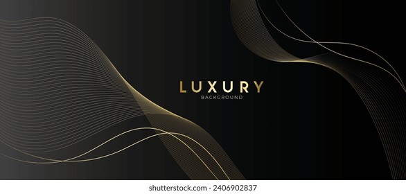 Abstrakter 3-D-schwarzer Hintergrund mit goldenen Linien gewölbte Funkeln mit Kopienraum für Text. Luxuriöses Template Design. Vektorgrafik.
