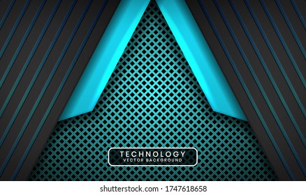 Abstract 3D black and blue techno background with light effect. Overlap layer on dark space with metallic rhomb patterns. Modern graphic design elements for poster, flyer, brochure, or landing page