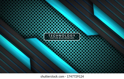 Abstract 3D black and blue techno background with light effect. Overlap layer on dark space with metallic rhomb patterns. Modern graphic design elements for poster, flyer, brochure, or landing page