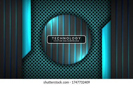 Abstract 3D black and blue techno background with light effect. Overlap layer on dark space with metallic rhomb patterns. Modern graphic design elements for poster, flyer, brochure, or landing page