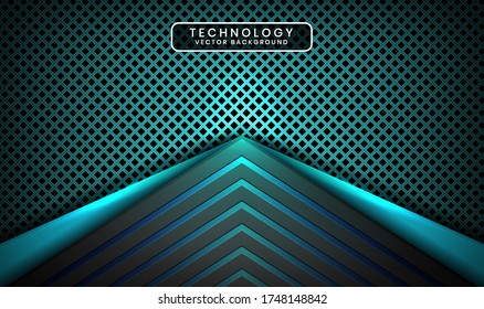 Abstract 3D black and blue techno background with light effect. Overlap layer on dark space with metallic rhomb patterns. Modern graphic template elements for poster, flyer, brochure, or landing page