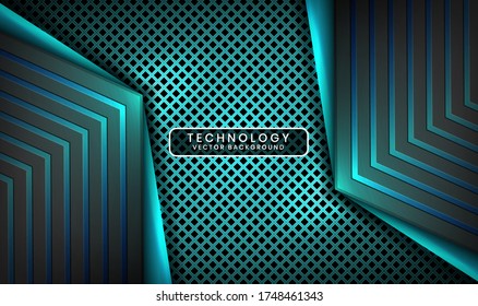 Abstract 3D black and blue techno background with light effect. Overlap layer on dark space with metallic rhomb patterns. Modern graphic template elements for poster, flyer, brochure, or landing page