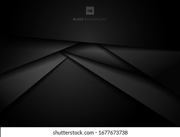 Abstract 3D black geometric triangle layer dimension overlapping with space for your text on dark background paper style. Business design concept. Vector illustration