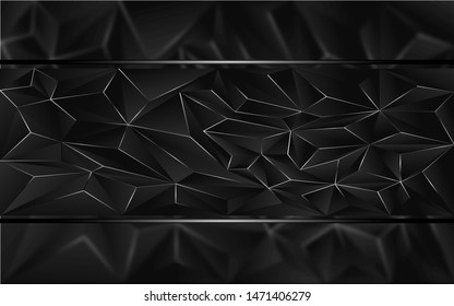 Abstract 3d black low polygon style background a combination with line silver crystal texture. Luxury premium vector design for use element modern cover, banner, wallpaper, poster, flyer, corporate