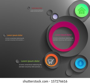 Abstract 3d black paper circles homepage design. Vector eps10.