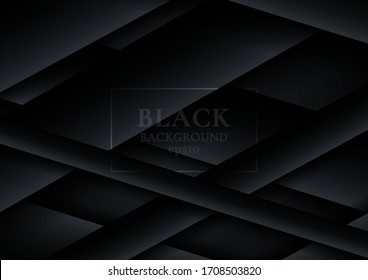 Abstract 3D black paper cut overlapping layers on dark background. Vector illustration