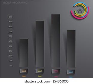 Abstract 3D black paper infographics. Vector EPS10.