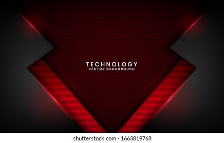 Abstract 3D black and red metallic techno background. Overlap layer on dark space with light effect decoration. Modern graphic design template for poster, cover, flyer, or brochure elements
