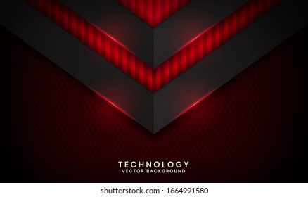Abstract 3D black and red metallic techno background. Overlap layer on dark space with light effect decoration. Modern graphic design template for poster, cover, flyer, or brochure elements