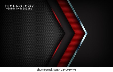 Abstract 3D black techno background overlap layers on dark space with red light effect decoration. Modern graphic design template elements for poster, flyer, cover, brochure, landing page, or banner