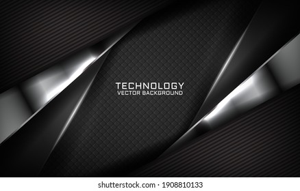 Abstract 3D black techno background overlap layers on dark space with white light effect decoration. Modern graphic design template elements for flyer, card, cover, brochure, or landing page