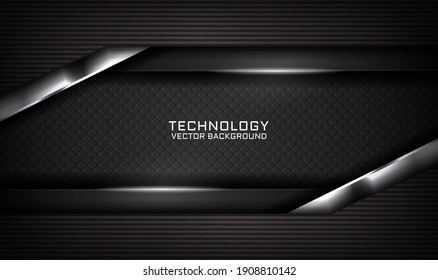 Abstract 3D black techno background overlap layers on dark space with white light effect decoration. Modern graphic design template elements for flyer, card, cover, brochure, or landing page