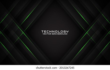 Resumen El fondo tecno negro 3d se solapa en capas en el espacio oscuro con la geometría de líneas verdes de decoración. Plantilla de diseño moderno elemento estilo futuro para volante, tarjeta, portada, folleto o página de inicio