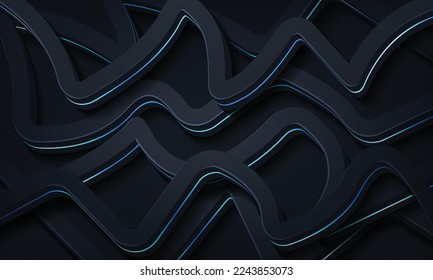 Abstract 3D black techno background overlap layers