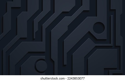 Abstract 3D black techno background overlap layers