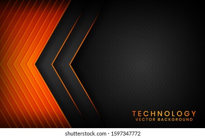 Abstract 3D black technology background overlap layers dark space and orange light effect decoration  Modern graphic design template elements for poster  flyer  brochure  banner