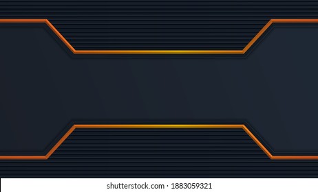 Abstract 3D black technology background overlap layers on dark space with orange light effect decoration. Modern graphic design template elements for poster, flyer, brochure, or banner
