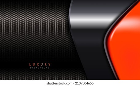 Abstract 3D black technology background with orange light shape decoration. Modern graphic design template