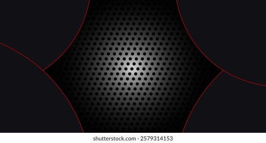 Abstract 3D black technology background overlap layers on dark space with white light effect decoration. Modern graphic design template