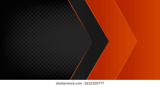 Abstract 3D black technology background overlap layers on dark space with orange light effect decoration. Modern graphic design template elements for poster, flyer, brochure, or banner