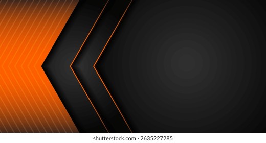 Abstractas fondo de tecnología negra 3D se superpone en el espacio oscuro con decoración de efecto de luz naranja. eps 10