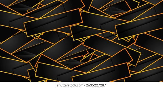 Abstract 3D black technology background overlap layers on dark space with orange light effect decoration. poster