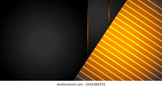 Abstract 3D black technology background overlap layers on dark space with orange light effect decoration. Modern graphic design template elements for poster, flyer, brochure, or banner,vector eps10