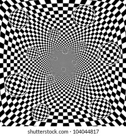 Abstract 3d black and white chess pattern background with balls.Vector eps8