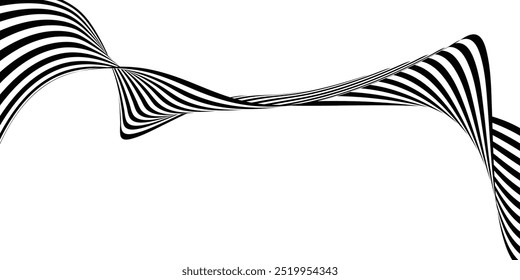 El Abstractas fondo de arte ondulatorio en blanco y negro 3D muestra líneas dinámicas y fluidas que crean una sensación de movimiento y profundidad. El diseño minimalista presenta patrones en blanco y negro de alto contraste