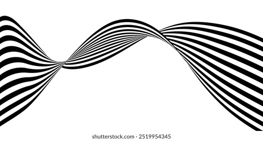 El Abstractas fondo de arte ondulatorio en blanco y negro 3D muestra líneas dinámicas y fluidas que crean una sensación de movimiento y profundidad. El diseño minimalista presenta patrones en blanco y negro de alto contraste