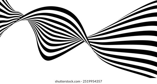 El Abstractas fondo de arte ondulatorio en blanco y negro 3D muestra líneas dinámicas y fluidas que crean una sensación de movimiento y profundidad. El diseño minimalista presenta patrones en blanco y negro de alto contraste