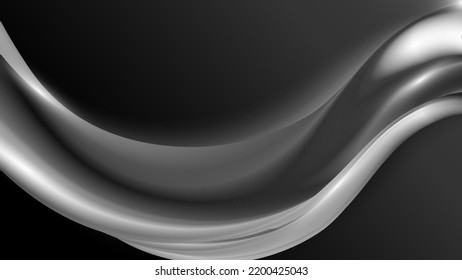 Abstract 3D black and white liquid wave shape on dark background and texture. Vector illustration