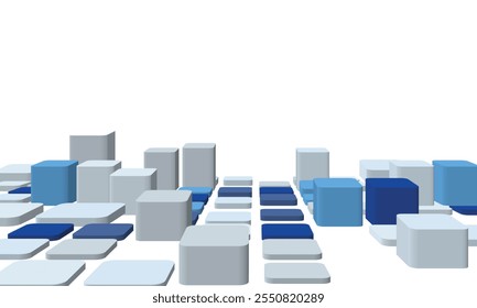 Projeto de bloco 3D abstrato com tons de azul e cinza. Ideal para apresentações tecnológicas, marcas modernas e visuais conceituais