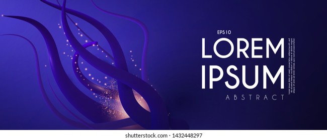 Abstract 3D blue background with gold shining light. Magic underwater design.