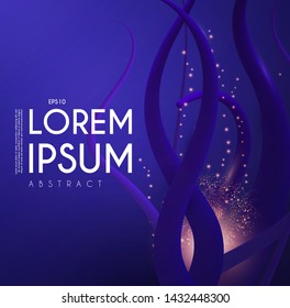 Abstract 3D blue background with gold shining light. Magic underwater design.