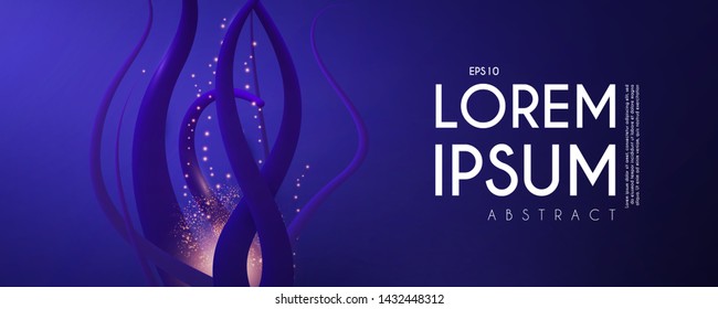 Abstract 3D blue background with gold shining light. Magic underwater design.