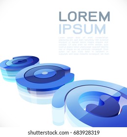 Abstract 3D blue circle and curve shapes with light and transparent surface on white background. Modern background for technology and science concept, vector illustration
