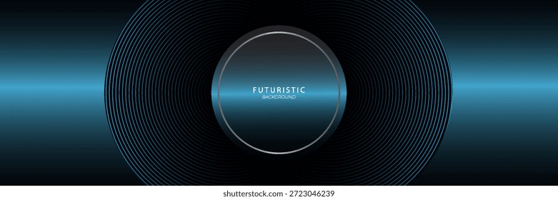 Abstractas fondo techno de círculo azul 3D con capas superpuestas en el espacio oscuro con decoración de efecto de línea azul. Concepto de elemento de Diseño gráfico moderno en estilo de línea para cubierta de Web, folleto, tarjeta o volante.