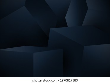 Abstract 3D blue cube box on dark background. Vector illustration